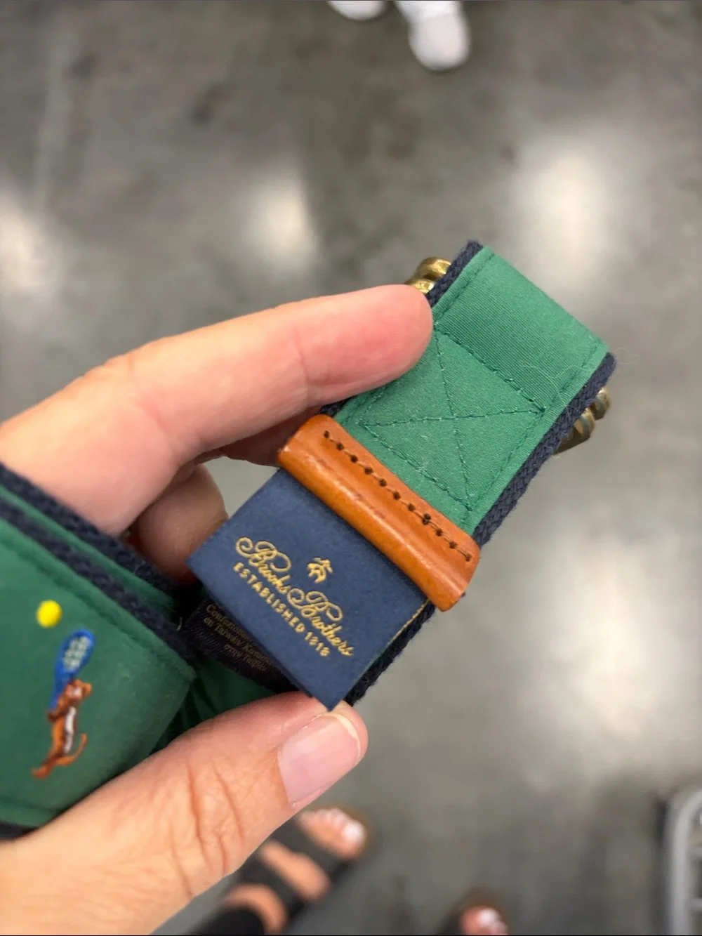 Mens Brooks Brothers D-Ring Ribbon Belt Size medium whimsical squirrel tennis